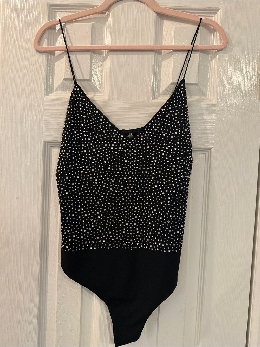 Alice + Olivia Black Crystal Rhinestone Embellished Bodysuit Size L NWT